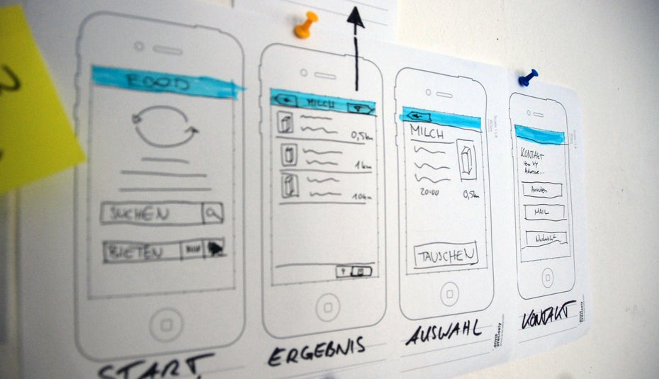 Ein UI-Sketch zeigt die wichtigsten Ansichten – auch in einem Storyboard. So lassen sich bereits konkrete Anwendungsfälle realisieren.