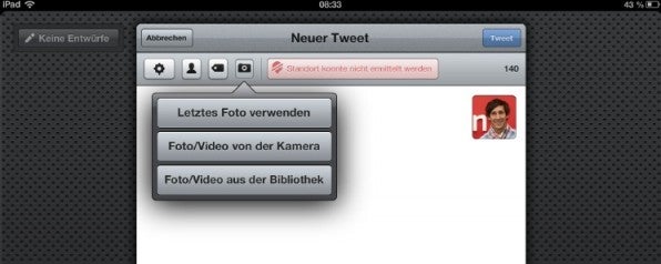 Bei Tweetbot erhält der User beim Hochladen eines Fotos die Option, das letzte erstellte Bild zu wählen. Das spart Zeit und verbessert die User-Experience.