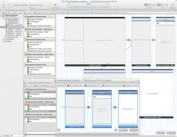 xCode: Das automatisch erzeugte Storyboard für iPhone und iPad eines Master-Detail-Templates vereinfacht die Entwicklung und hält den Code schlank.