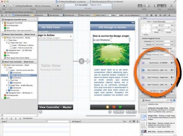 Die Auswahl von Constraints im xCode-Inspector: Mit vordefinierten oder selbstgebauten Constraints lassen sich Regeln für einzelne UI-Elemente definieren. Die Auswahl von Constraints im xCode-Inspector: Mit vordefinierten oder selbstgebauten Constraints lassen sich Regeln für einzelne UI-Elemente definieren.