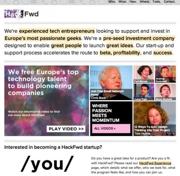 Mit HackFwd will Lars Hinrichs Entwickler-getriebene Startups aufbauen. Er will Entwickler „von ihren Tagesjobs befreien“ und ihnen den nötigen Spielraum geben, an eigenen Projekten zu arbeiten. Mit HackFwd will Lars Hinrichs Entwickler-getriebene Startups aufbauen. Er will Entwickler „von ihren Tagesjobs befreien“ und ihnen den nötigen Spielraum geben, an eigenen Projekten zu arbeiten.