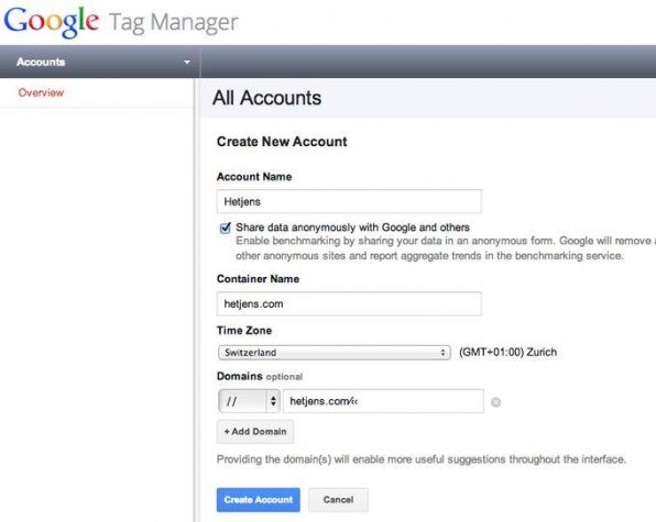 Über das Interface des GTM kann das Marketing neue Accounts und Container einfach anlegen. Es dient als zentrale Anlaufstelle für Marketing-Verantwortliche. Über das Interface des GTM kann das Marketing neue Accounts und Container einfach anlegen. Es dient als zentrale Anlaufstelle für Marketing-Verantwortliche.