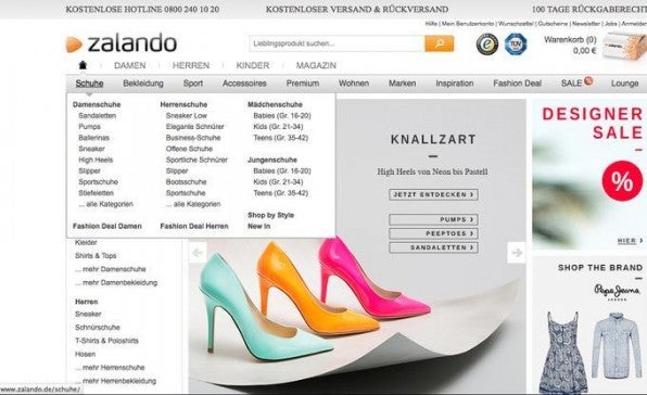 Zalando als Beispiel für Themenkanalisierung: Oberkategorien bündeln Produkte mit hohen Suchvolumina wie „Damenschuhe“. Unterkategorien richten sich an spezifischere Suchabfragen wie „Pumps“ oder “Ballerinas“.