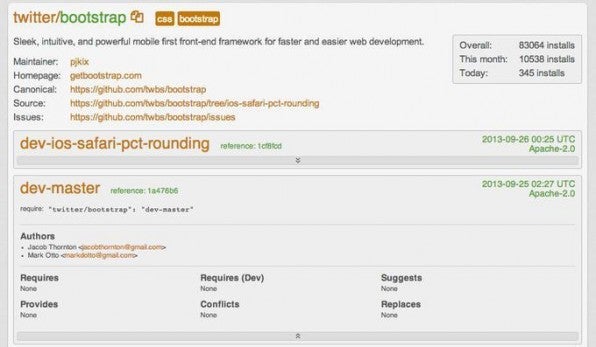 Twitters Bootstrap bei Packagist.