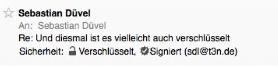 Ein kleiner Hinweis in E-Mails zeigt an, ob sie per GPG verschlüsselt oder signiert sind.