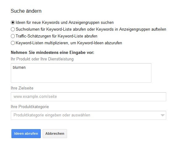 Mit den vier Funktionstypen des Keyword-Planers lässt sich der komplette SEO-Recherche- und -Bewertungsprozess abbilden.