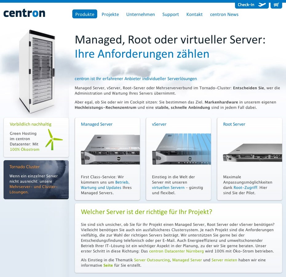 Centron ordnet die Managed Virtual Private Server ganz richtig als goldene Mitte zwischen klassischen Managed und Root Servern ein.