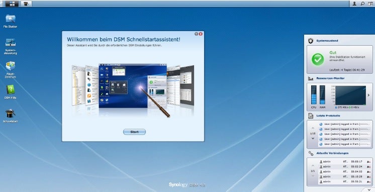 Viele Webinterfaces von NAS wie das DMS der Diskstation von Synology bieten auch einen Wizard, der den Betreiber bei der Einrichtung unterstützt.