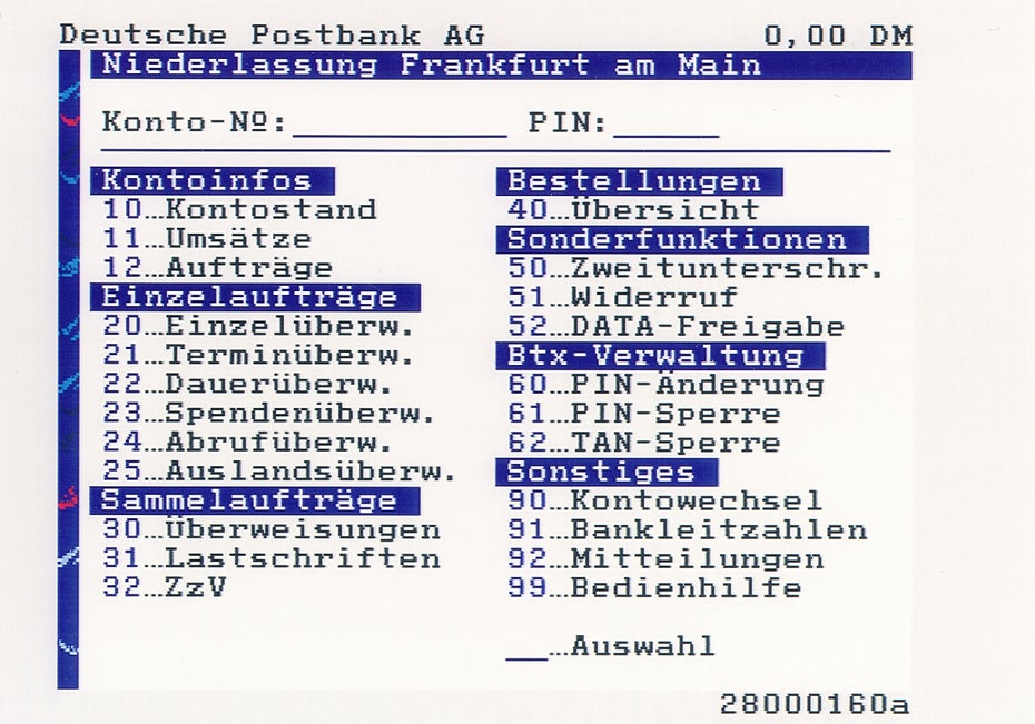 Rudimentäres Online-Banking gehörte bei der Einführung von BTX zu den ersten verfügbaren Angeboten.