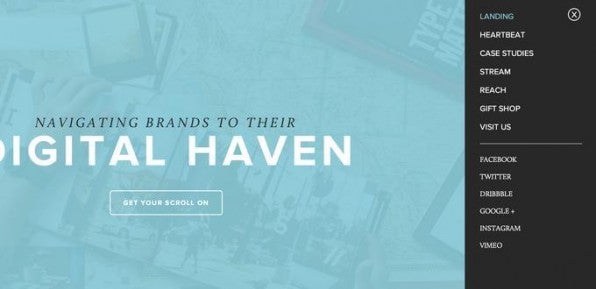 Eine Off-Canvas-Navigation ist vor allem im mobilen Bereich sinnvoll. Hier die Desktop-Ansicht auf der Site der Agentur Digital Haven. Eine Off-Canvas-Navigation ist vor allem im mobilen Bereich sinnvoll. Hier die Desktop-Ansicht auf der Site der Agentur Digital Haven.
