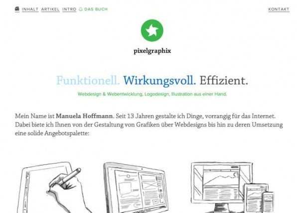 Die Webdesignerin Manuela Hoffmann arbeitet in ihrem Blog pixelgraphix mit einer harmonischen Schriftkombination.