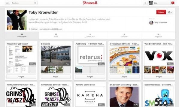 Auch Pinterest bietet sich als sehr bildhafte Plattform dafür an, sein Online-Portfolio auf kreative Art und Weise vorzustellen.