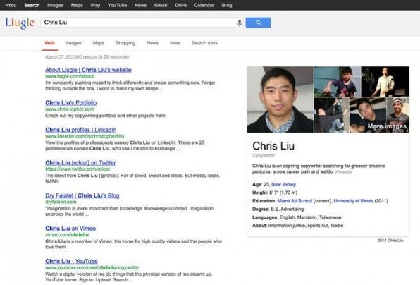 Chris Lius gestaltete sein Online-Portfolio wie eine Suchergebnisseite von Google und sorgte so für Aufmerksamkeit und positionierte sich auch inhaltlich. 