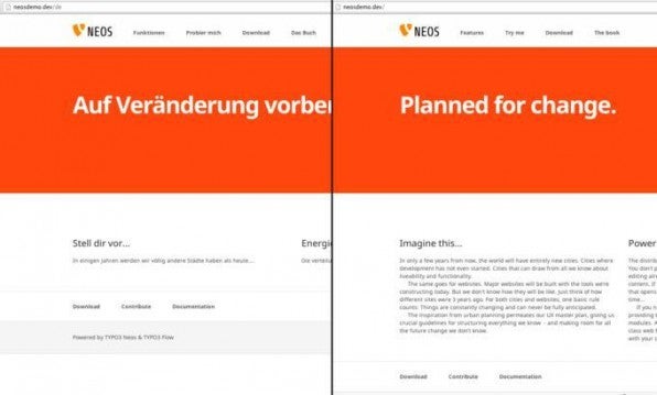 Mehrsprachige Websites sind für Neos ab Version 1.1 kein Problem – in den nächsten Versionen wird noch eine Ansicht zum Vergleich hinzukommen.