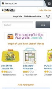 Amazon möchte die Kunden seines mobilen Online-Shops mit persönlichen Empfehlungen im Slider abholen.