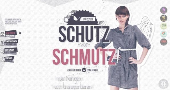 Die wuchtige Schrift Bebas Neue und die feine Typo Mathilde Sketch sorgen auf der Website des Unternehmens Putzengel für einen interessanten Kontrast.