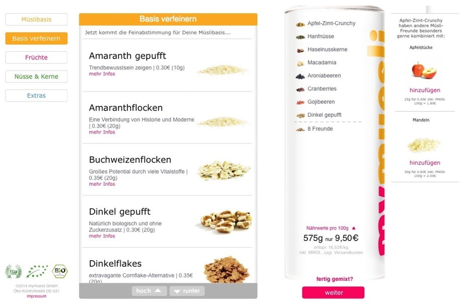 Ein guter Produktkonfigurator wie bei mymuesli.de kann ein USP sein, den es bereits bei der Konzeption des Online-Shops zu bedenken gilt.