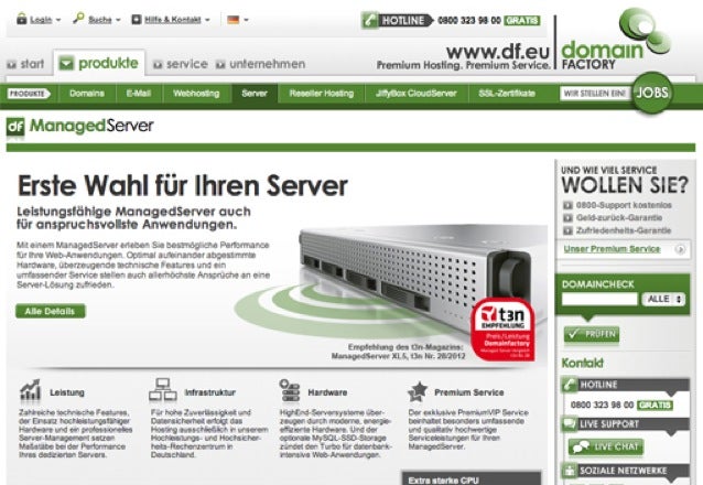 Der Anbieter domainfactory bietet die Kombination von schneller SSD-Platte, etwa für die Datenbankfunktionen, und normale Festplatten für die übrigen Daten.