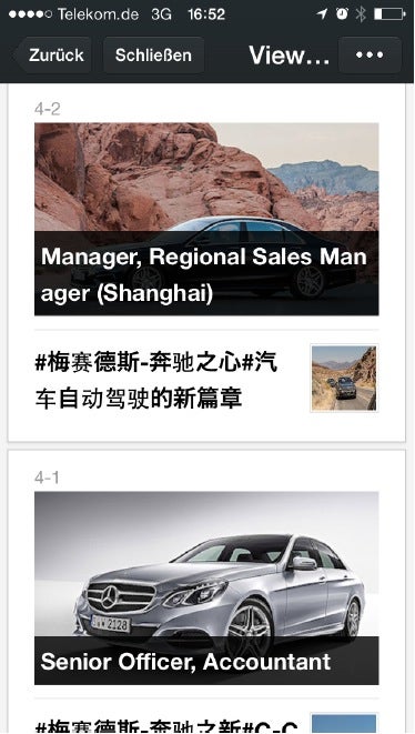 WeChat ist den anderen mobilen Messengern an Funktionalitäten auch für Unternehmen weit voraus. So nutzt Daimler den chinesischen Messenger beispielsweise für Stellenausschreibungen im asiatischen Markt.