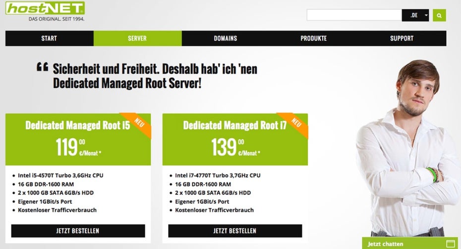 Hostnet liefert mit „Dedicated Managed Root Server“ die kreativste Bezeichnung für ein Rootserver-Angebot. Der Name beschreibt in diesem Fall jedoch auch ein sehr individuelles Produkt. (Screenshot: hostnet.de)