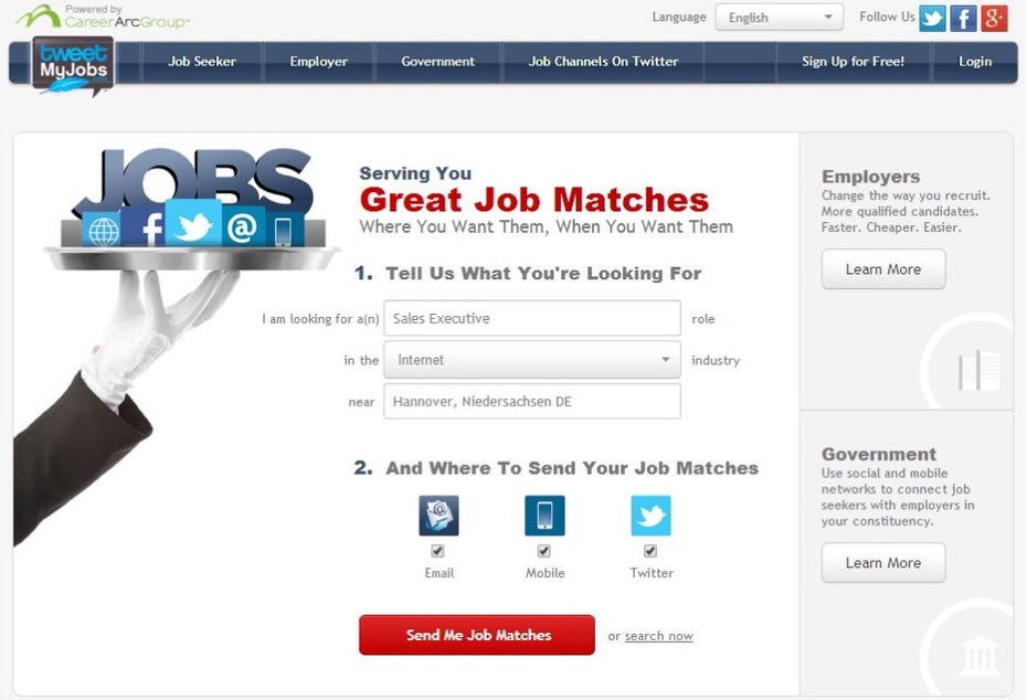 Social-Recruiting-Dienste wie Tweetmyjobs bringen Mitarbeiter und Unternehmen in Kontakt und erleichtern so die Suche nach geeigneten Bewerbern in dem Netzwerk.