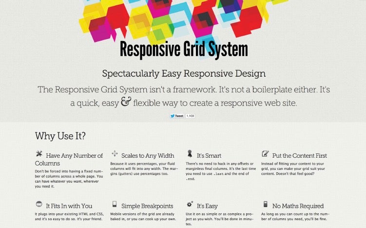 Ausdrücklich kein Framework: Das Responsive Grid System bietet ein responsives Grid mit bis zu zwölf Spalten. (Screenshot: responsivegridsystem.com)