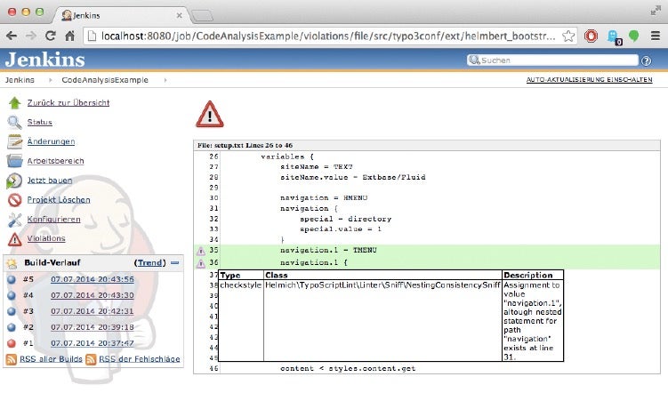 Über das Jenkins-Plugin Violations lassen sich Programmier- und Stilfehler im Quelltext visualisieren. (Screenshot: Jenkins CI)