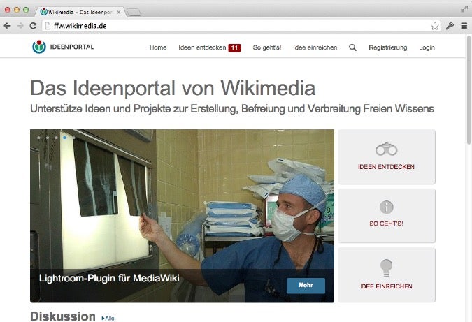 Das Ideenportal von Wikimedia Deutschland zeigt sehr gut, wie eine Crowdsourcing-Plattform funktionieren kann. Die Website ist frei zugänglich und kann durchaus als Showcase für internes Crowdfunding fungieren. (Screenshot: wikimedia.de)