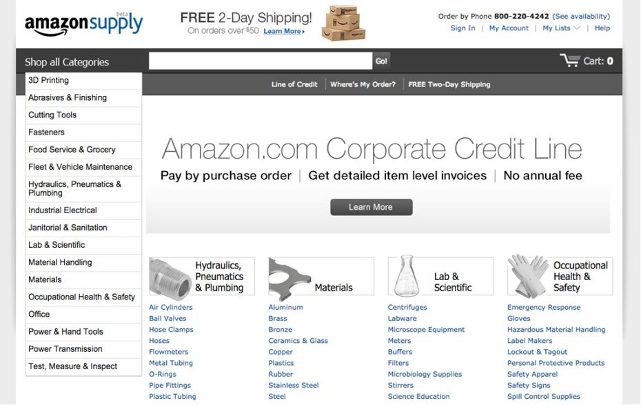 AmazonSupply rollt in den USA das B2B-Geschäft auf und bietet die Amazon-Service-Qualität auch für Business-Kunden an. (Screenshot: amazonsupply.com)