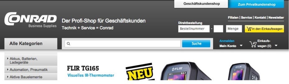 Die Schnellbestell-Funktion im Conrad-B2B-Shop ermöglicht schnelle Bestellungen für Kunden, die genau wissen, was sie wollen. (Screenshot: conrad.de)