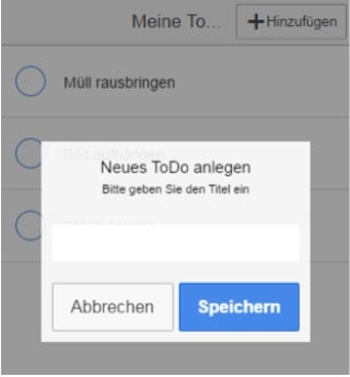 Im Popup-Dialog kann der Nutzer neue Aufgaben anlegen, die AngularJS anschließend automatisch der HTML-Liste hinzufügt. (Screenshot: ngCordova)