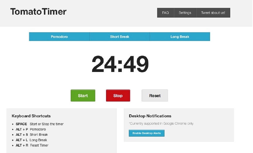 Für Pomodoro benötigt man nicht viel mehr als einen einfachen Timer wie beispielsweise hier auf Tomato-timer.com (Screenshot: tomato-timer.com)