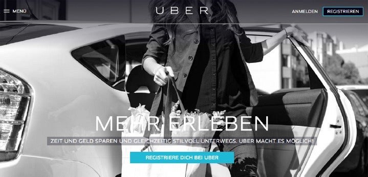 Der Disruptionsdienst par excellence: Der Mitfahr-Service Uber wirft so viele Fragen auf, dass sich nicht nur in Deutschland etliche Gerichte mit dem Dienst befassen. (Screenshot: uber.com)