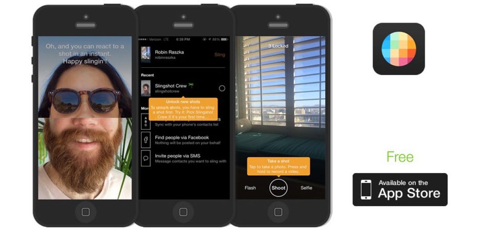 Die Facebook-App Slingshot ist nach dem Vorbild der Foto-Messenger-App Snapchat gebaut, konnte ihren Mega-Erfolg aber nicht erreichen. (Screenshot: sling.me)