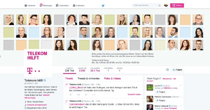 Auch wenn der Ruf der Telekom eher dürftig ist – immerhin betreibt der Konzern mit @Telekom_hilft schon seit längerem einen Twitter-Account, über den Kunden mit dem Service-Team in Kontakt treten können. (Screenshot: twitter.com/Telekom_hilft)