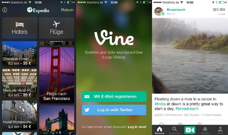 Das mobile Video-Netzwerk Vine punktet auf seiner Startseite mit einem im Hintergrund ablaufenden, weichgezeichnete Video. (Screenshot: vine.co)