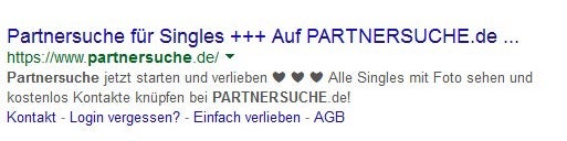 Sind der Title oder die Meta-Discription auf der Website länger als die von Google definierte Zeichenlänge, bricht Google den Text mit drei Punkten ab. Dies lässt sich aber auch nutzen, um Neugier zu wecken. (Screenhot: google.de)