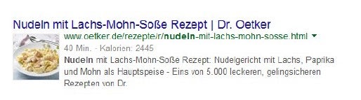 Auch Bilder, Kalorienzahlen und Kochzeiten zeigen Rich Snippets an. Eine Garantie, dass Google diese anzeigt, gibt es jedoch nicht. (Screenshot: google.de)