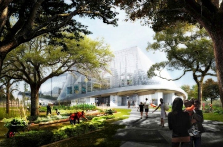 Transparente Strukturen und viel Grün: Google will sein neues Hauptquartier 2020 beziehen. Der Konzern will nicht nur Flussbetten erweitern und neue Lebensräume für Eulen schaffen, sondern auch verstärkt auf erneuerbare Energien setzen. (Grafik: Google)
