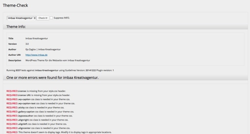 Die Erweiterung „Theme Check“ überprüft, ob WordPress-Themes konform mit den WordPress-Review-Guidelines sind.
