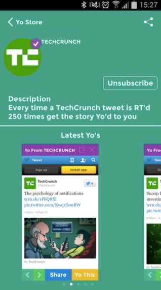 Das US-amerikanische Magazin Tech-Crunch sendet seinen Yo-Abonnenten nur besonders beliebte News.