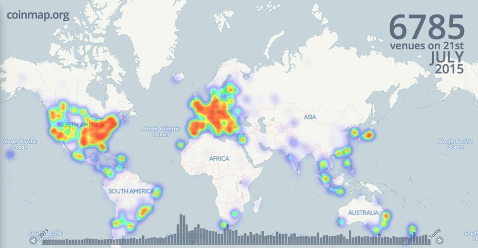 Wo kommt Bitcoin heute überall zum Einsatz: Die Coinmap zeigt es. Das wachsende Interesse hängt nicht mit dem Kurs der digitalen Währung zusammen, sondern mit ihrem freiheitlichen und dezentral organisierten Wesen.