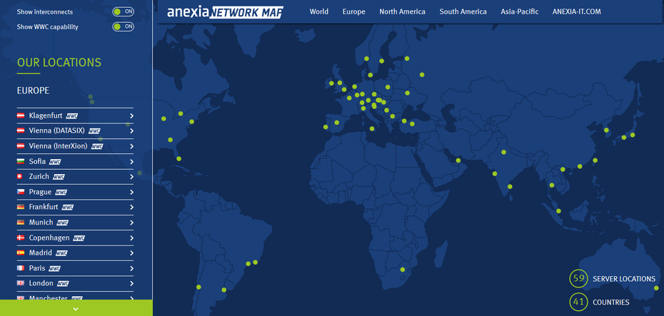 Die Anexia World Wide Cloud ist ein Netzwerk aus 59 Rechenzentrumsstandorten, an denen der Managed Provider innerhalb weniger Minuten weltweit Serverkapazitäten zur Verfügung stellen kann.