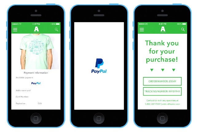 Paypal bringt über zehn Jahre Erfahrung mit Online-Bezahlsystemen mit und investiert ordentlich in mobile Payment-Systeme. Etwa in die In-App-Payment-Lösung Paypal One Touch, die auf der Technik von Braintree basiert. (Screenshot: braintreepayments.com)