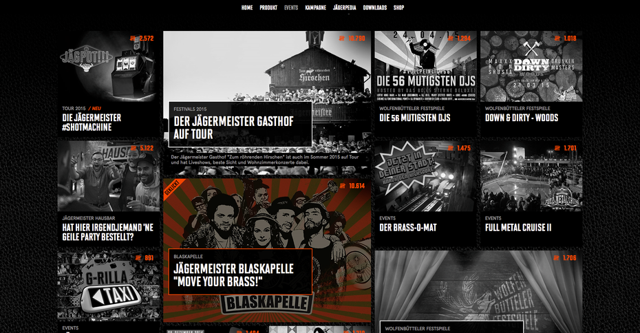 Gute Usability liefert Orientierung , wie etwa die der Jägermeister-Website: Ein Nutzer sieht auf einen Blick, welche Inhalte er schon gesehen hat, welche besonders beliebt sind und wohin ihn seine Entdeckerfreunde am besten als nächstes leiten sollte.