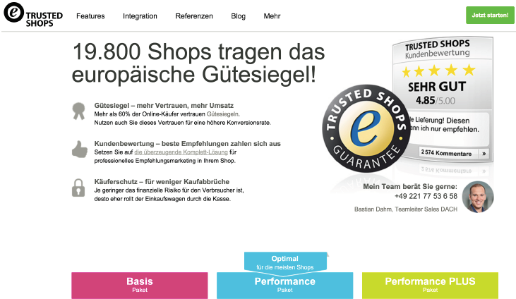 Prüfsiegel wie das von Trusted Shops schafft Vertrauen bei den Kunden und erhöht im Idealfall die Conversion.