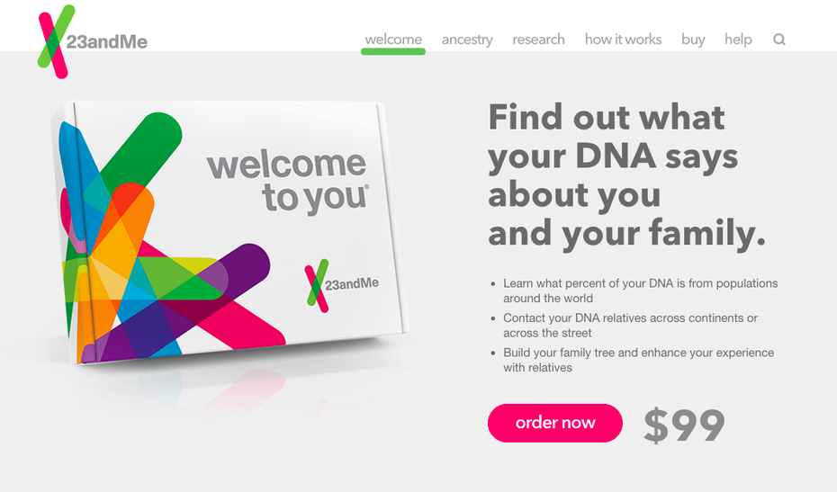 Für 99 US-Dollar analysiert das Startup 23andme Teile der DNA des Kunden und kann beispielsweise Aussagen darüber treffen, wie wahrscheinlich bestimmte Erkrankungen in der Zukunft sind. Das tartup wird von Sergej Brins Ex-Frau Anne Wojcicki geführt.