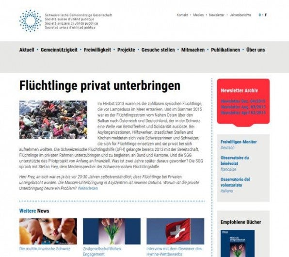 Die Website der Schweizerischen Gemeinnützigen Gesellschaft ist ein gelungenes Beispiel für eine mehrsprachige Live-Site auf Basis von Drupal 8, das dafür in der neuen Version die wichtigsten Module bereits mit an Bord hat.
