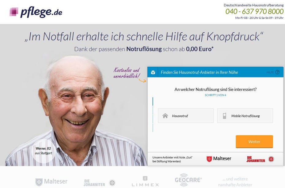 Deutlich aufgeräumter: Im A/B-Test gewann die Landingpage-Variante ohne Header-Navigation. Das schlankere Design wurde in der Folge für die anderen Landingpages übernommen.