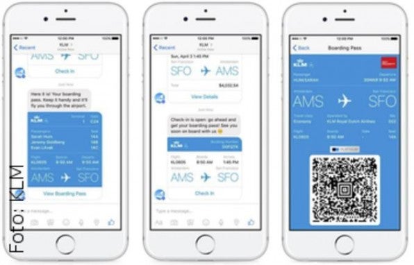 Kundenservice per Facebook-Messenger: Bei der Fluggesellschaft lässt sich über den Chat das Flugticket direkt buchen. Bestätigungsmeldung oder Bordkarte kann der Nutzer direkt dort öffnen – alles ganz ohne Extra-Mail oder PDF. Kundenservice per Facebook-Messenger: Bei der Fluggesellschaft lässt sich über den Chat das Flugticket direkt buchen. Bestätigungsmeldung oder Bordkarte kann der Nutzer direkt dort öffnen – alles ganz ohne Extra-Mail oder PDF.